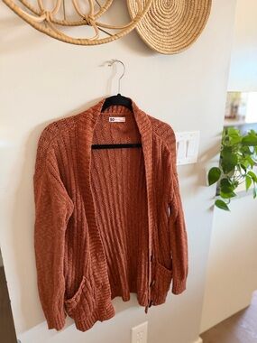 SO Open-Front Chunky Knit Cardigan - Rust Brown